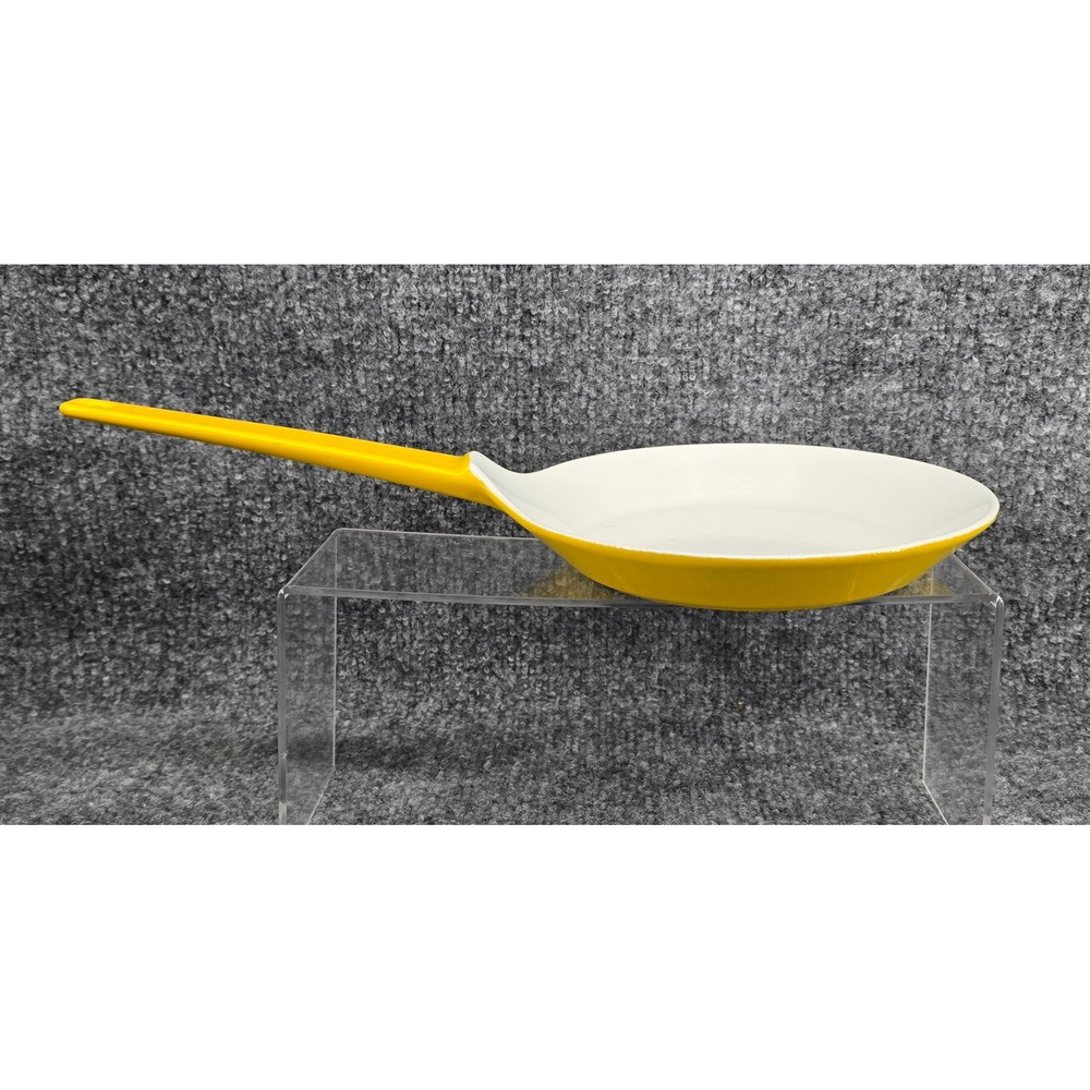 Vtg Copco 7" Skillet Michael Lax Design Denmark Yellow Enamel Cast Iron Pan MCM